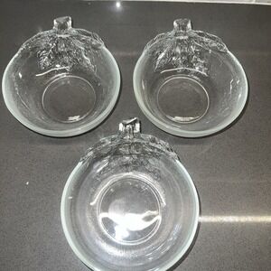 *RARE**Vintage Orange Shaped Glass Bowl Etched Leaf KIG Indonesia  Candy Dish